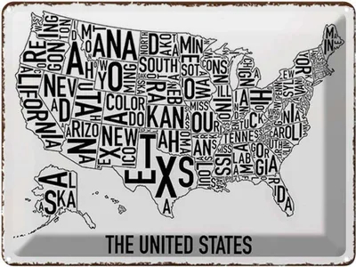 Produktbild von vianmo Blechschild 30x40 cm Karte The United States Texas Kansas