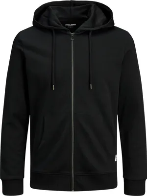 Produktbild von JACK & JONES Basic sweat zip hood slim fit, heren sweatvest katoenmengsel met capuchon, zwart