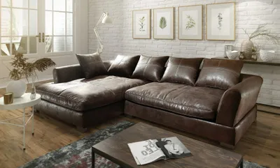 Produktbild von Couchgarnitur TIZIAN L-Form Wildlederoptik- Dunkelbraun/Ottomane Links