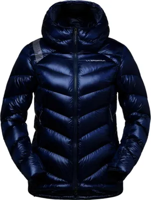 Dunkelblaue Daunenjacke Lumina 300 Down Jkt W von La Sportiva mit Kapuze und Reißverschluss vorne
