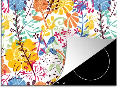 Produktbild von KitchenYeah© Herdabdeckplatte Blumen - Pflanzen - Regenbogen - Muster , 70x52cm, Küche Deko, Glaskeramikkochfeld Herdabdeckung, Abdeckplatte fùr Kochfeld