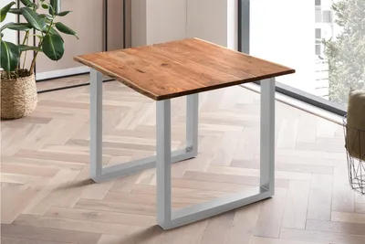 Produktbild von SAM® Esstisch Baumkante massiv Akazie nussbaumfarben 90 x 90 silber QUINN