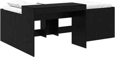 Productafbeelding van Hoogslaper met bureau, kinderbed, zwart, 90 x 200 cm, houtvezel, met lattenbodem, ruimtebesparend, modern bed voor slaapkamer en thuiskantoor