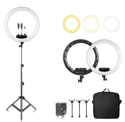 Image de Anneau lumineux, intensité réglable, rotation à 360°, 100 cm, noir