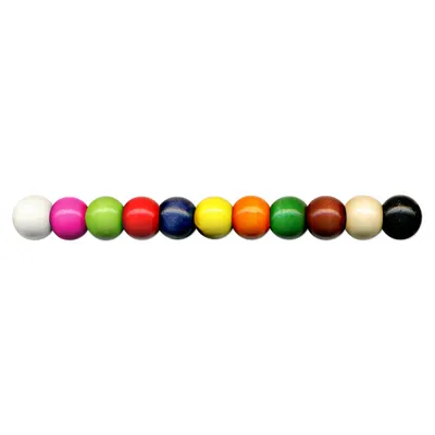 Produktbild von Holzperlen D: 10 mm bunt sort. 56 St., mit Lochbohrung