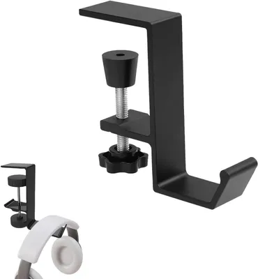 Image de Support pour casque - Porte-casque - Organisateur de bureau - Pince réglable - 10 x 2 x 5 cm - Noir