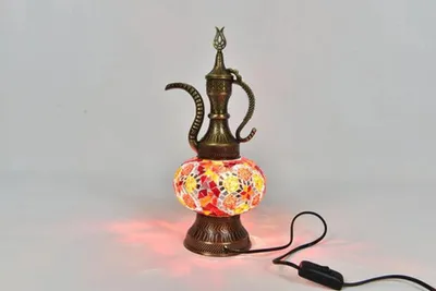 Produktbild von Handgefertigte türkische Ibrik Tischlampe in bunten Farben für Innen- und Außenbereich, orientalische Karaf