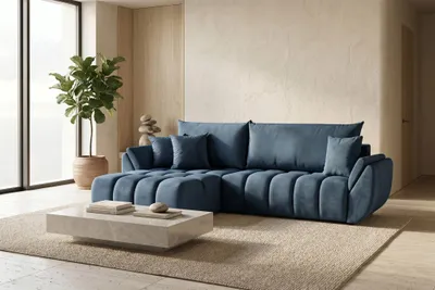 Produktbild von Ecksofa Schlafsofa Sofa COLLIN in Stoff Monolith Blau Ottomane Links