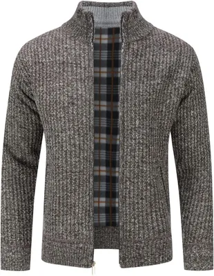 Productafbeelding van Herenvest gebreid met fleece voering, opstaande kraag en volledige ritssluiting, maat 4XL, koffiekleurig