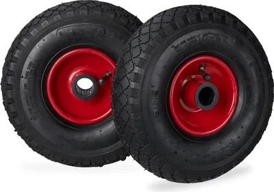 Produktbild von 8 x Sackkarrenrad im Set, 3.00-4, luftbereiftes Komplettrad mit Stahlfelge, 25mm Achsdurchmesser, Ersatzrad, schwarz-rot