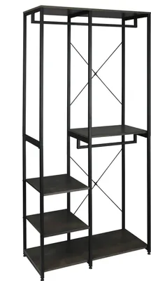 Produktbild von Bukkitbow - Dvojitý vešiak / šatníková skriňa - s 3 vešiakmi a 3 policami - 90x40x204,5 cm - čierna so svetlým dubovým drevom