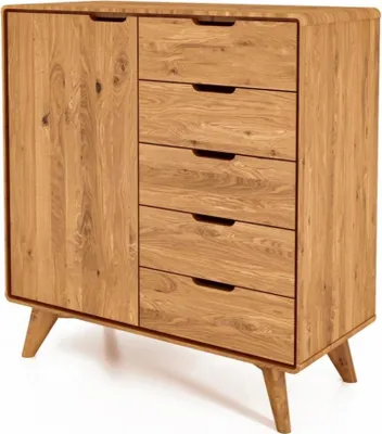Produktbild von Kommode Gerg aus Wildeiche massiv 90x40x92 cm mit 1 Tür und 5 Schubladen