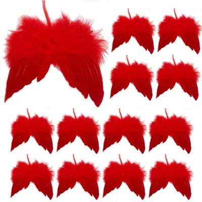 Produktbild von 12x Weihnachts-Engelsflügel Rot Federflügel Christbaumschmuck Mini Engel Flügel 16x14cm