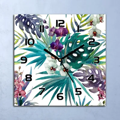 Produktbild von Wanduhr Echt-Glas-Küchenuhr Orchidee grün lila Quarz 30x30 Deko Bilder
