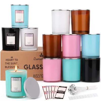 12er-Set Glas-Kerzenpotten, 250 ml, Farben gemischt