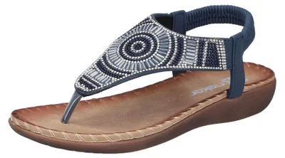 Produktbild von Rieker Damen Sandale Boho Zehentrenner mit Perlen und Gummizug V7561, Größe:37 EU, Farbe:Blau