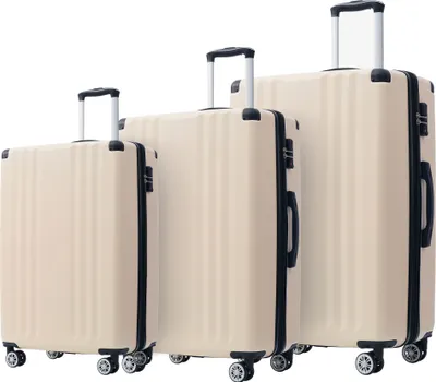 Produktbild von Flieks Sada kufrů 3 kusy, sada cestovních kufrů na kolečkách Hard Shell 3 kusy, příruční zavazadlo Kufr Hard Shell s otočnými kolečky, krémová barva