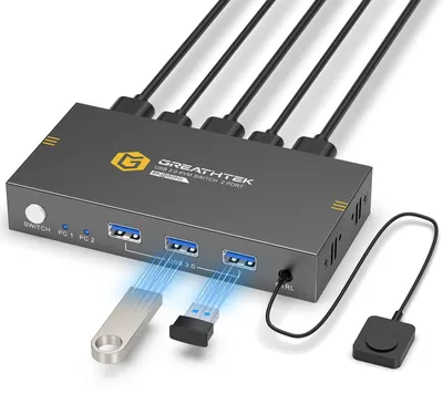 Produktbild von 8K-HDMI-KVM-Switch: 2 Computer, 1 Monitor, USB 3.0. KVM-Umschalter