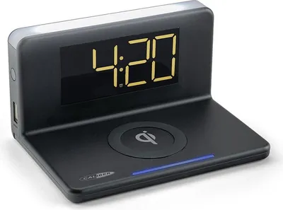 Produktbild von Caliber Digitaler Wecker mit drahtloser Ladegerät - Dual Wecker - großes weißes Display - Schwarz (HCG018QI -B)