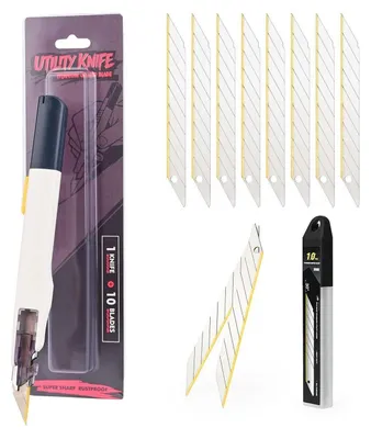Image de Cutter de 9 mm avec 10 lames interchangeables, revêtement en titane, lame à 30 degrés, couteau de bricolage pour une découpe précise
