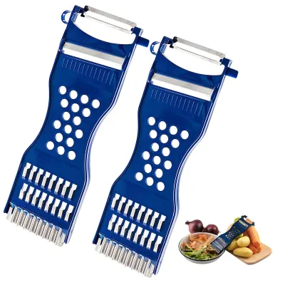 Productafbeelding van 2-delige 6-in-1 multifunctionele groenteschiller en snijder in blauw
