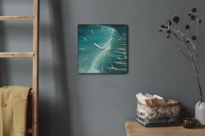 Produktbild von Coloray Hodiny Unikátní 30x30 cm  Tiché hodiny Pro obývací pokoj a kuchyň Nástěnné hodiny Plátno Bílé ručičky hodin - Mořské vlny