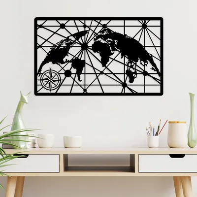 Immagine prodotto di Wallity, Mappa del mondo 8-M, Accessorio decorativo da parete in metallo, 100 % METALLO, Nero, 50 x 82 cm
