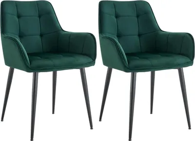 Obrázok produktu pre 2-dielna jedálenská súprava stoličiek - Zamatové kreslo - Ergonomický komfort | Farba: tmavozelená