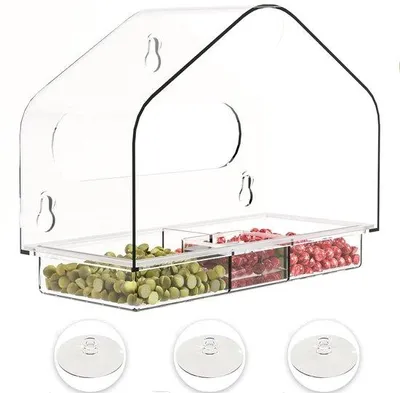 Obrázok produktu pre Akrylová kŕmidlo s otváracím okienkom, kŕmidlo do záhrady, akrylové kŕmidlo, priehľadné kŕmidlo na kŕmenie vtákov