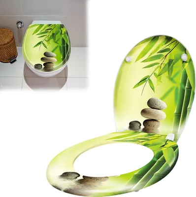 Obrázek produktu pro Oválné WC víko a sedátko XINZI s mechanismem jemného zavírání, antibakteriální WC sedátko, WC sedátko a víko z tvrdého plastu (design zeleného bambusového kamene)