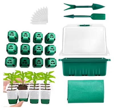 Produktbild von Anzuchtschale | Mini-Gewächshaus Anzuchtset mit Feuchtigkeitshaube | Gartenzubehör für den Indoor-Anbau, Gewächshausvermehrung und Gemüsebeetvorbereitung