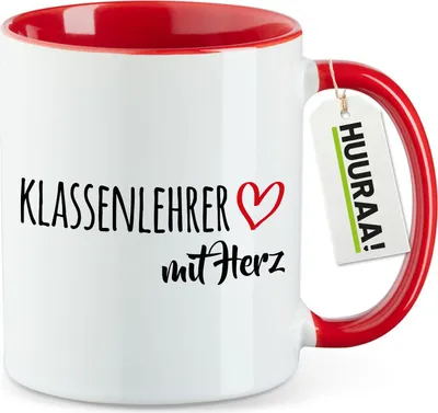 Produktbild von Huuraa Kaffeetasse Klassenlehrer mit Herz 330ml Rot Keramik Kaffeebecher Geschenkidee
