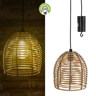 Produktbild von LED Rattan Lampe batteriebetrieben 16x18x16cm warmweiß Dekoleuchte Hängelampe Timerfunktion Outdoorgeeignet Zuleitung 80cm