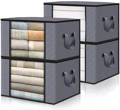 Imagen del producto de Ibenzoa® Juego de 4 bolsas de almacenamiento plegables, 90 litros (60 x 43 x 35 cm) – Gris, tela no tejida, para ropa y edredones