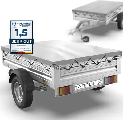 Produktbild von Tarpofix® Anhängerplane 207,5 x 114 x 10 cm mit Planengummi - PKW Flachplane mit verstärkten Planenecken für Stema I Anhänger Abdeckplane