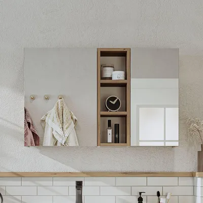 Produktbild von Skye Decor, Hochwertiger Badschrank mit Spiegel, 95 cm, Atlantik-Kiefer, 100% MDF