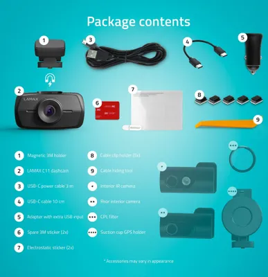 Image de LAMAX C11 GPS Dashcam 4K, caméra de voiture, enregistrement en boucle, écran tactile 3 pouces, mode parking, microphone intégré, fonction time-lapse, supercondensateur