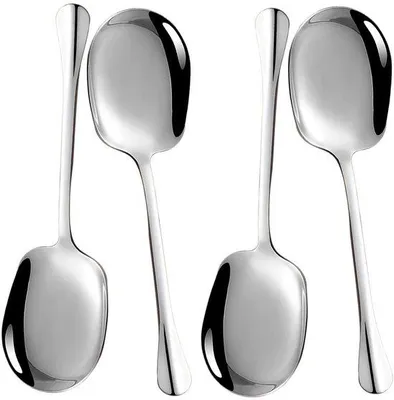 Produktbild von Unyqoos® 4‑teiliges Servierlöffel-Set aus Edelstahl (304), 21 x 5,8 cm – spiegelpoliert, glatte Antihaft-Oberfläche, spülmaschinengeeignet zum Portionieren & Servieren