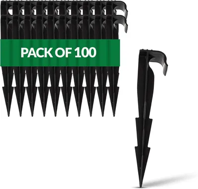 Produktbild von Packung mit 100 Befestigungspfählen, 16-mm-Bewässerungsrohr, hochbelastbare Bodenanker, Gemüsegarten