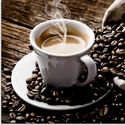 Produktbild von ARTland Glasbild Heißer Kaffee - dampfender Kaffee Größe: 20x20 cm