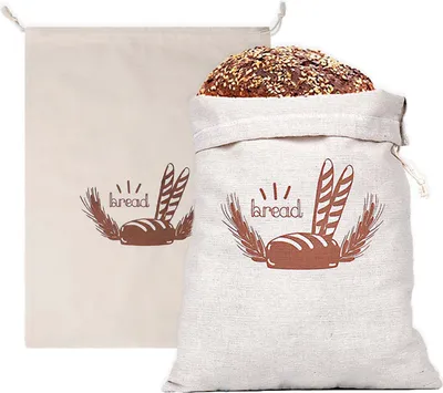 Produktbild von Brotbeutel Leinen 2er Set, 40x30cm zur Brotaufbewahrung wiederverwendbar Brotsack mit Kordelzug, groß, für Brot, Baguette,selbstgemachtes Brot und weitere Lebensmittel