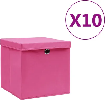 Obrázek produktu pro Úložné boxy s víky 10 ks 28 x 28 x 28 cm růžové