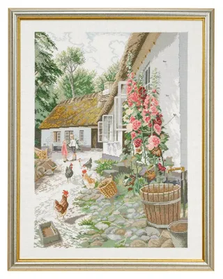 Produktbild von Eva Rosenstand Kreuzstich Set "Stockrosen", Zählmuster, 49x64cm