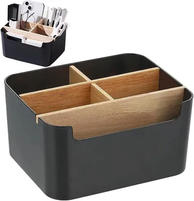 Produktbild von PolkaHome® Schreibtisch-Organizer aus Holz mit 5 Fächern, Bambus-Organizer mit Stifthalter, Büro-Organizer für Stifte, Kosmetik,