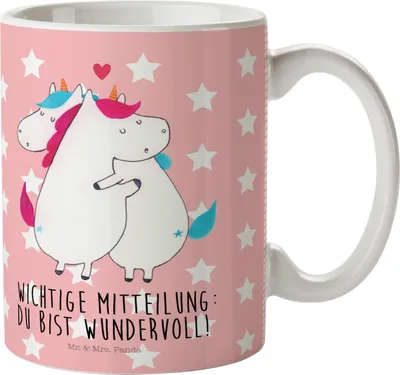 Produktbild von Mr. & Mrs. Panda Trinklernbecher Einhorn Mitteilung - Rot Pastell - Geschenk, Kindertasse, Liebe, Plastikbecher, Outdoor Becher, Kunststoffbecher, Valentine, Valentinstag