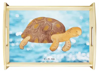 Produktbild von Mr. & Mrs. Panda Serviertablett Schildkröte Marschieren - Oceanblue - Geschenk, Holztablett, sofatablett, Servier Tablett, Lieblingsmensch, Sofa, aus holz, Inspiration
