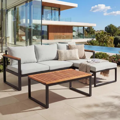 Obrázek produktu pro Zahradní souprava HWC-L26b, zahradní sedací souprava lounge set sofa, hliníkové akátové dřevo s certifikátem MVG  světle šedá