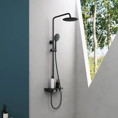 Produktbild von Mai & Mai Duschsystem5 Schwarz Hand und Kopfbrause Regendusche Duscharmatur inkl. Wandhalterungs-Set