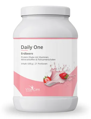 Productafbeelding van Daily One Proteïneshake Aardbei 630g - Whey-proteïnepoeder met psylliumschilpoeder van VitaCare
