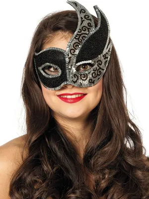 Produktbild von Venezianische Maske schwarz mit Pailletten silber Größe: ohne Attribut
